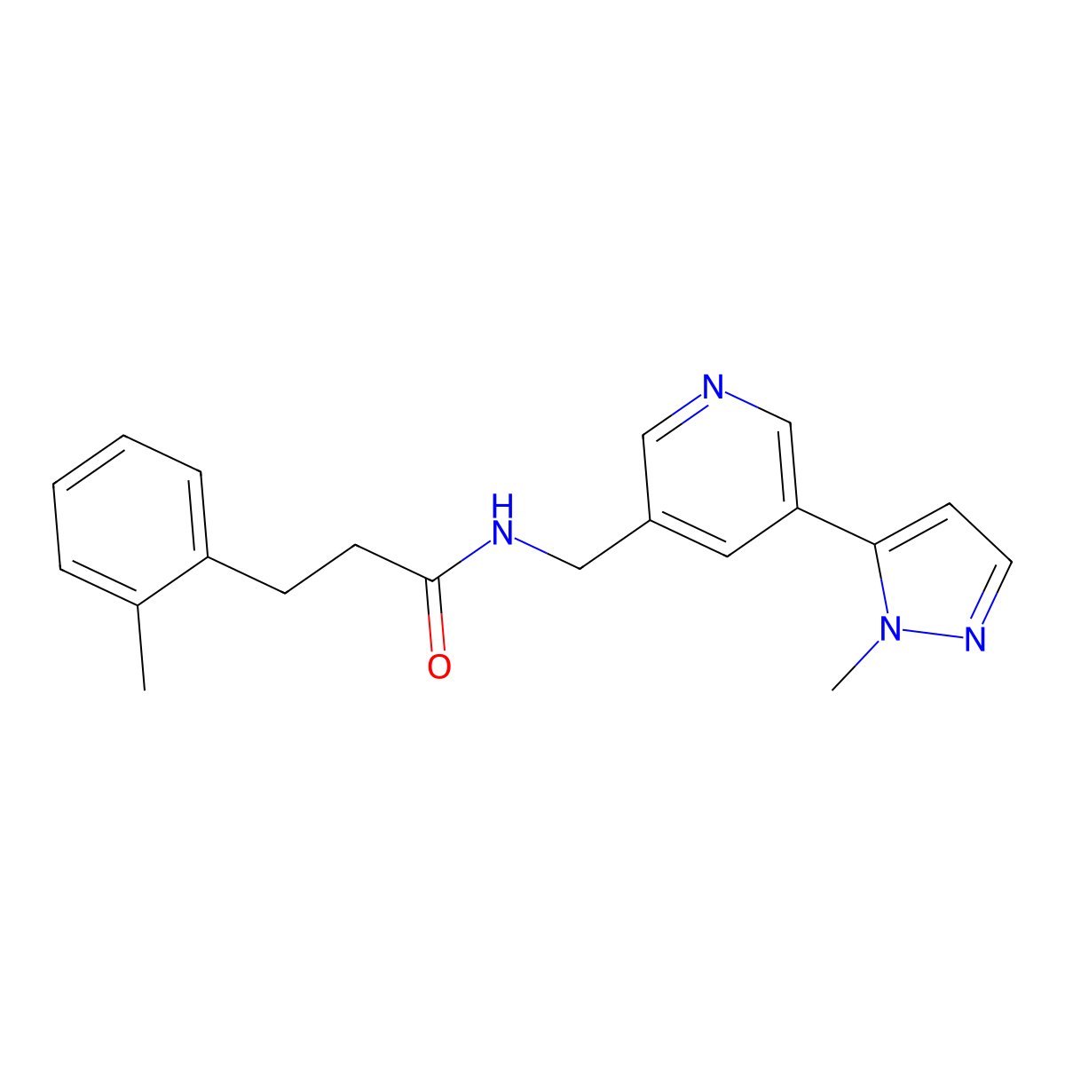 N-((5-(1-methyl-1H-pyrazol-5-yl)pyridin-3-yl)methyl)-3-(o-tolyl)propanamide molecular structure, CAS 2034462-90-1
