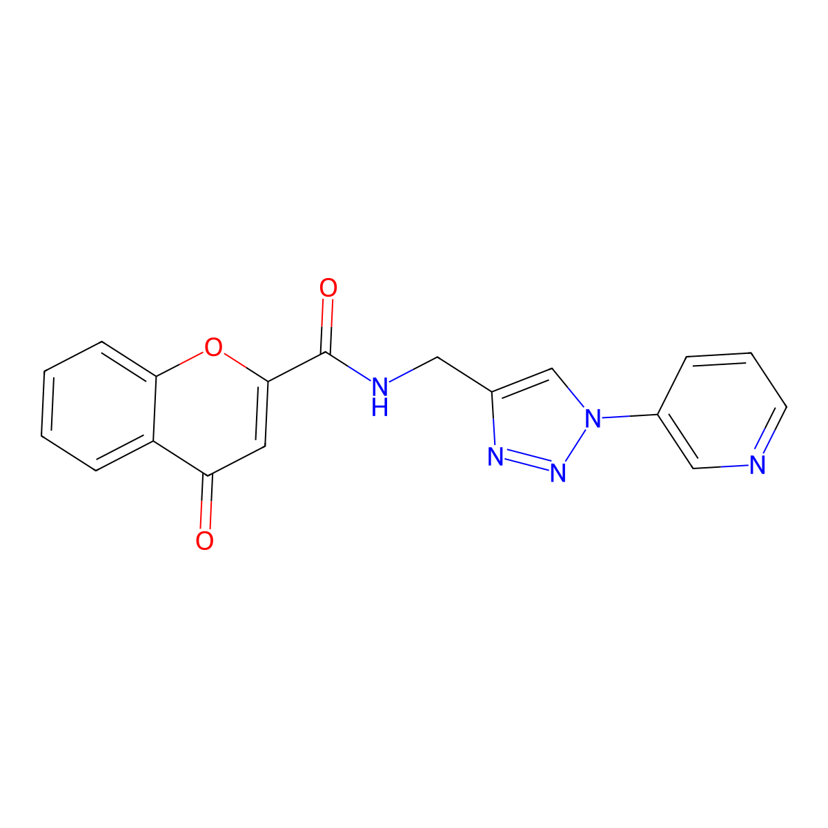 4-oxo-N-{[1-(pyridin-3-yl)-1H-1,2,3-triazol-4-yl]methyl}-4H-chromene-2-carboxamide molecular structure, CAS 2034462-93-4