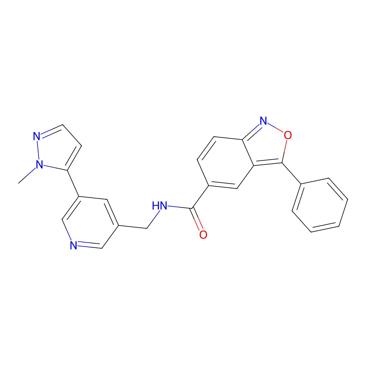 N-((5-(1-methyl-1H-pyrazol-5-yl)pyridin-3-yl)methyl)-3-phenylbenzo[c]isoxazole-5-carboxamide molecular structure, CAS 2034462-98-9