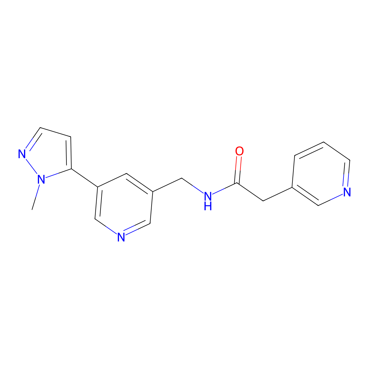 N-{[5-(1-methyl-1H-pyrazol-5-yl)pyridin-3-yl]methyl}-2-(pyridin-3-yl)acetamide molecular structure, CAS 2034463-01-7