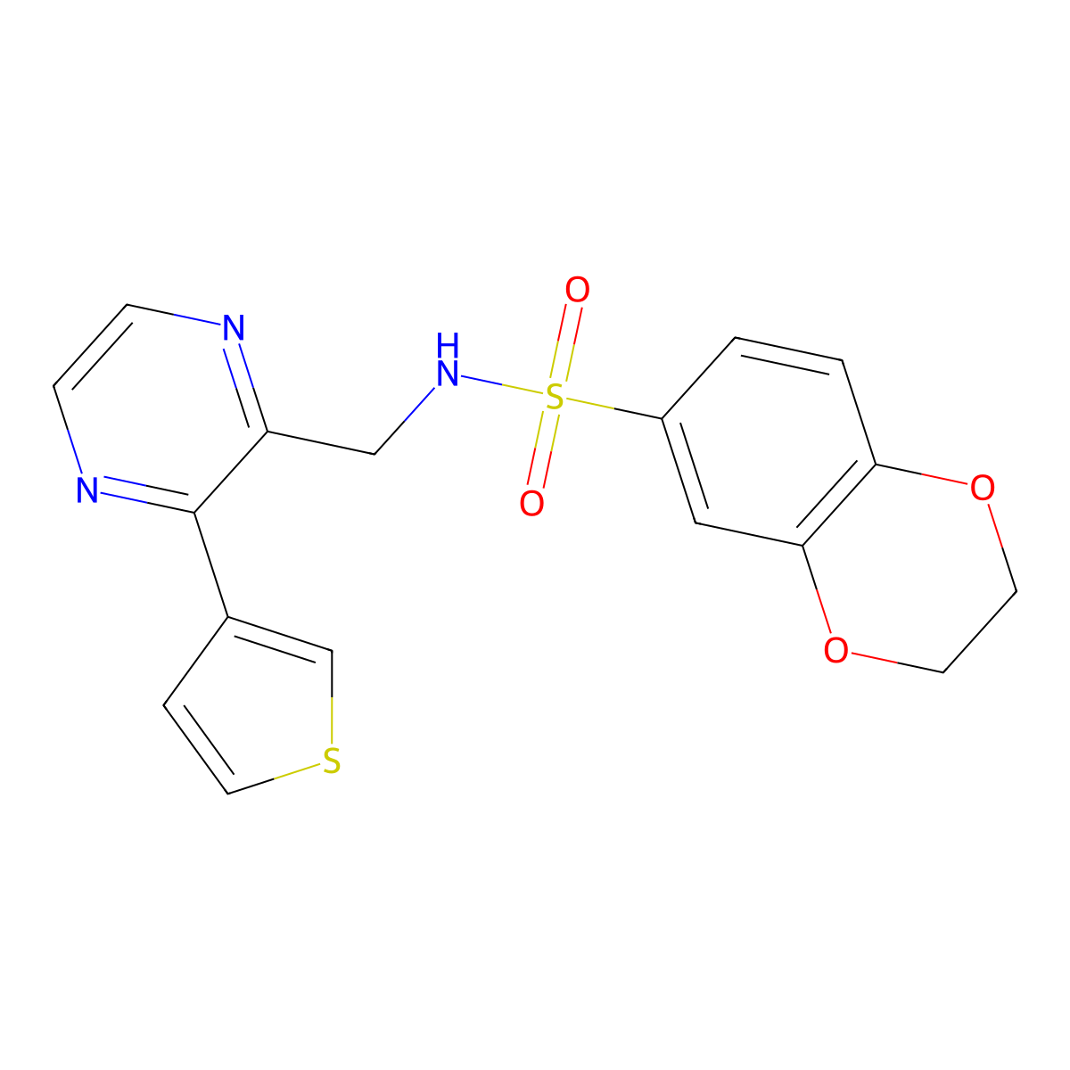 N-((3-(thiophen-3-yl)pyrazin-2-yl)methyl)-2,3-dihydrobenzo[b][1,4]dioxine-6-sulfonamide molecular structure, CAS 2034463-02-8