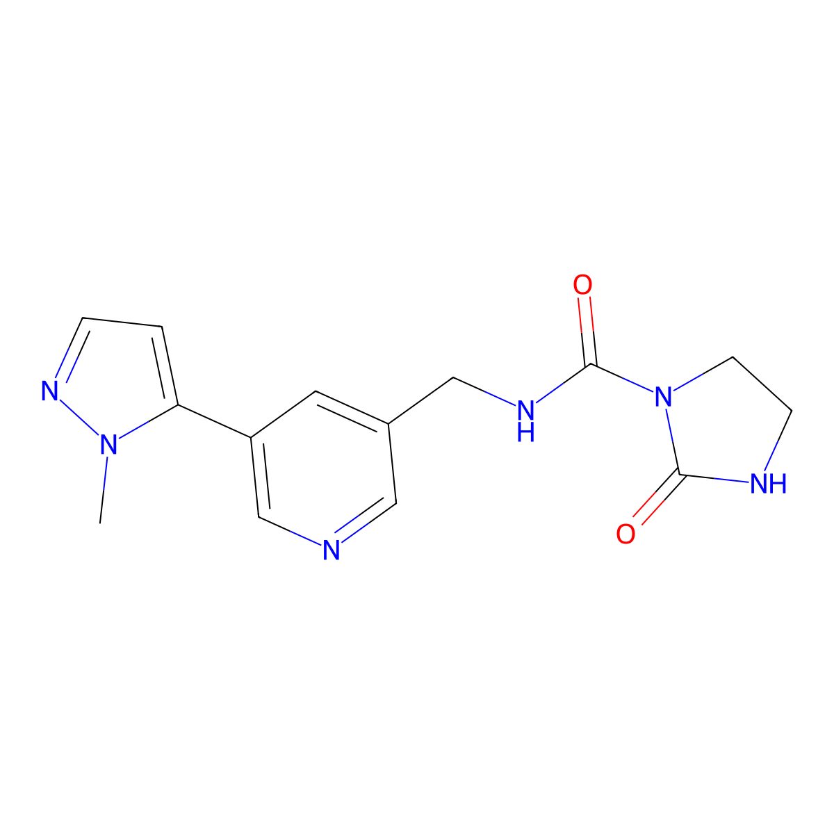 N-{[5-(1-methyl-1H-pyrazol-5-yl)pyridin-3-yl]methyl}-2-oxoimidazolidine-1-carboxamide molecular structure, CAS 2034463-09-5