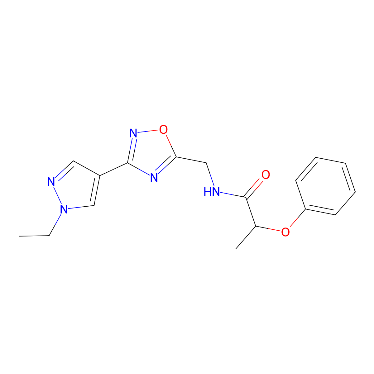 N-{[3-(1-ethyl-1H-pyrazol-4-yl)-1,2,4-oxadiazol-5-yl]methyl}-2-phenoxypropanamide molecular structure, CAS 2034463-12-0