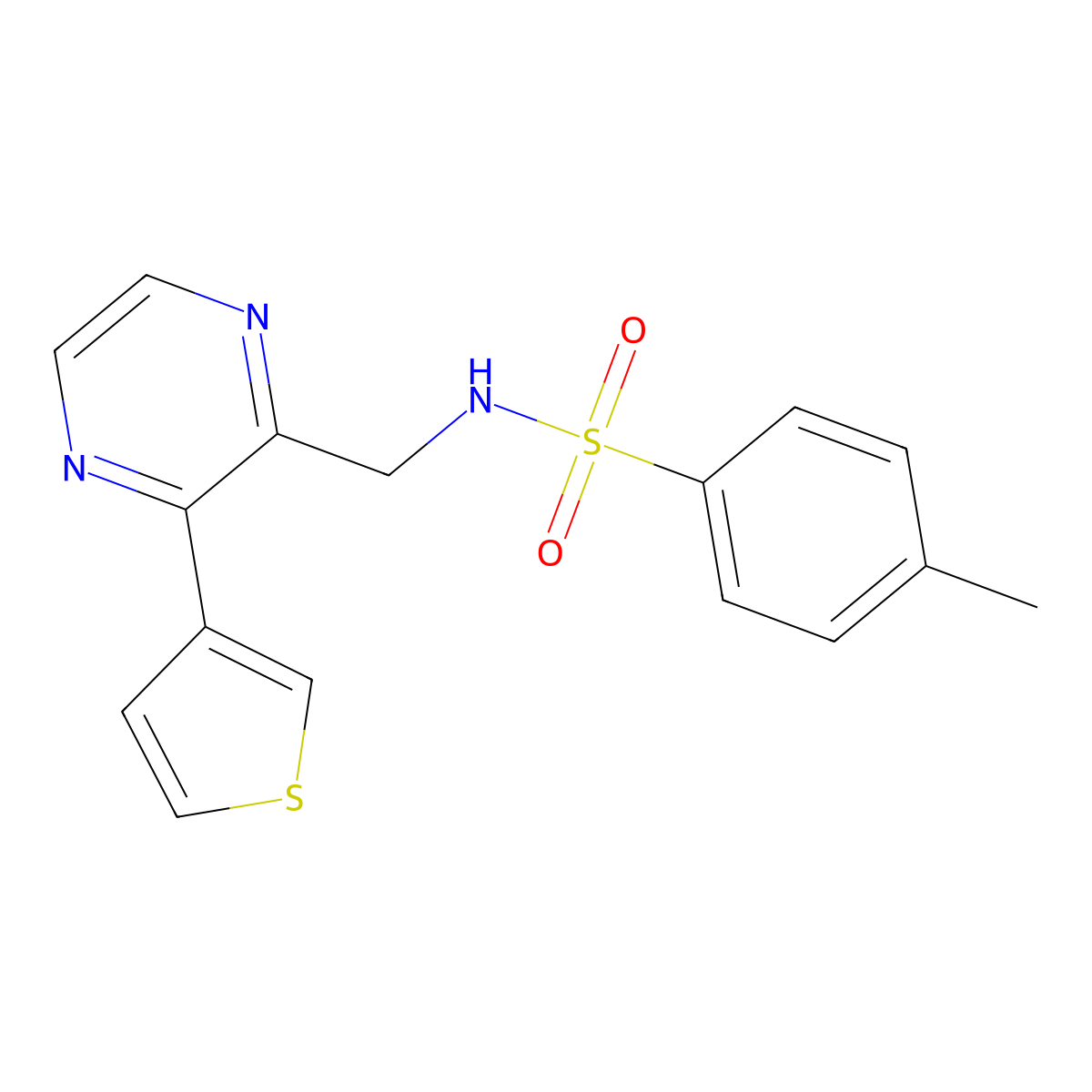4-methyl-N-((3-(thiophen-3-yl)pyrazin-2-yl)methyl)benzenesulfonamide molecular structure, CAS 2034463-13-1