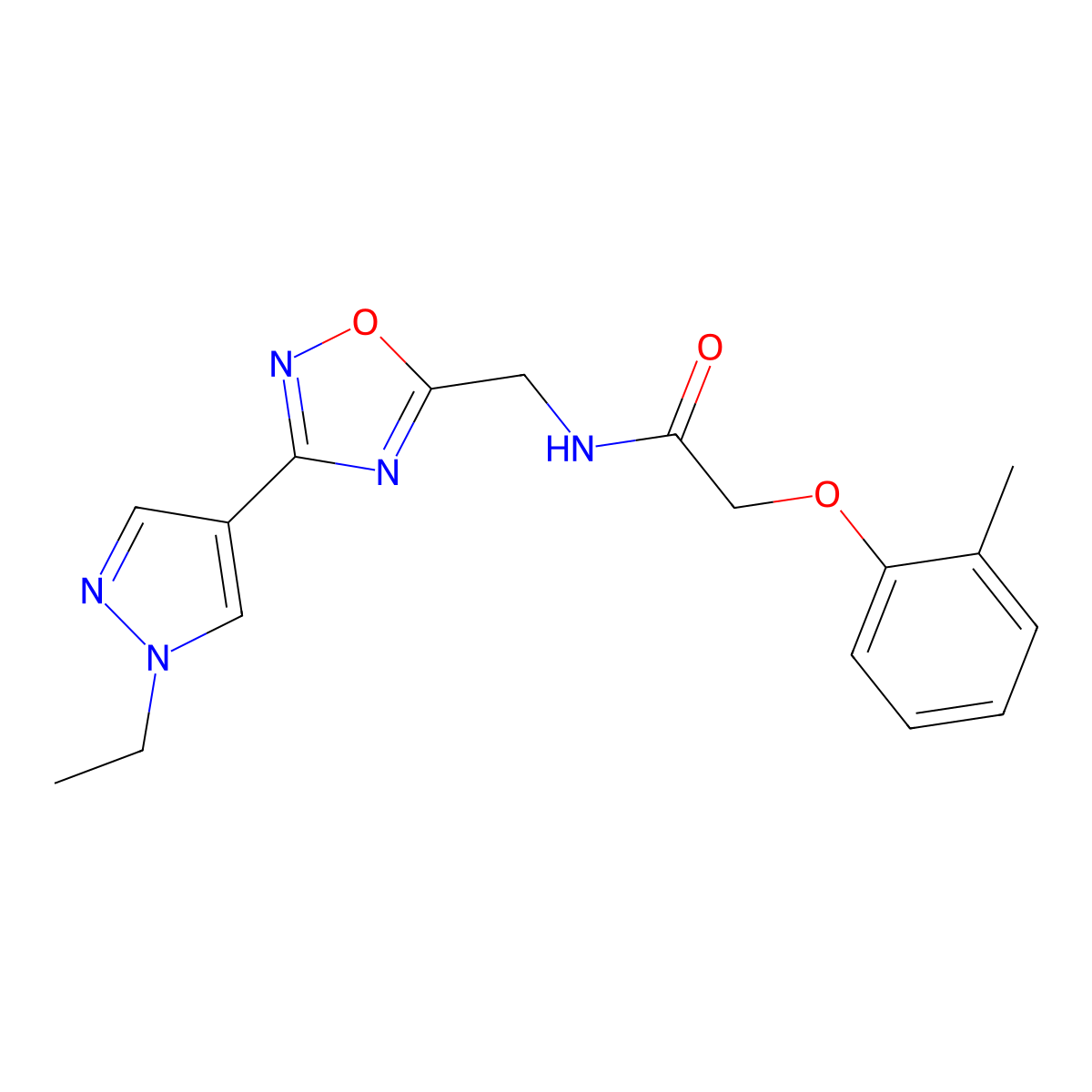N-((3-(1-ethyl-1H-pyrazol-4-yl)-1,2,4-oxadiazol-5-yl)methyl)-2-(o-tolyloxy)acetamide molecular structure, CAS 2034463-16-4