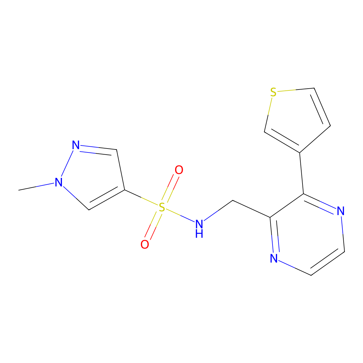 1-methyl-N-{[3-(thiophen-3-yl)pyrazin-2-yl]methyl}-1H-pyrazole-4-sulfonamide molecular structure, CAS 2034463-20-0