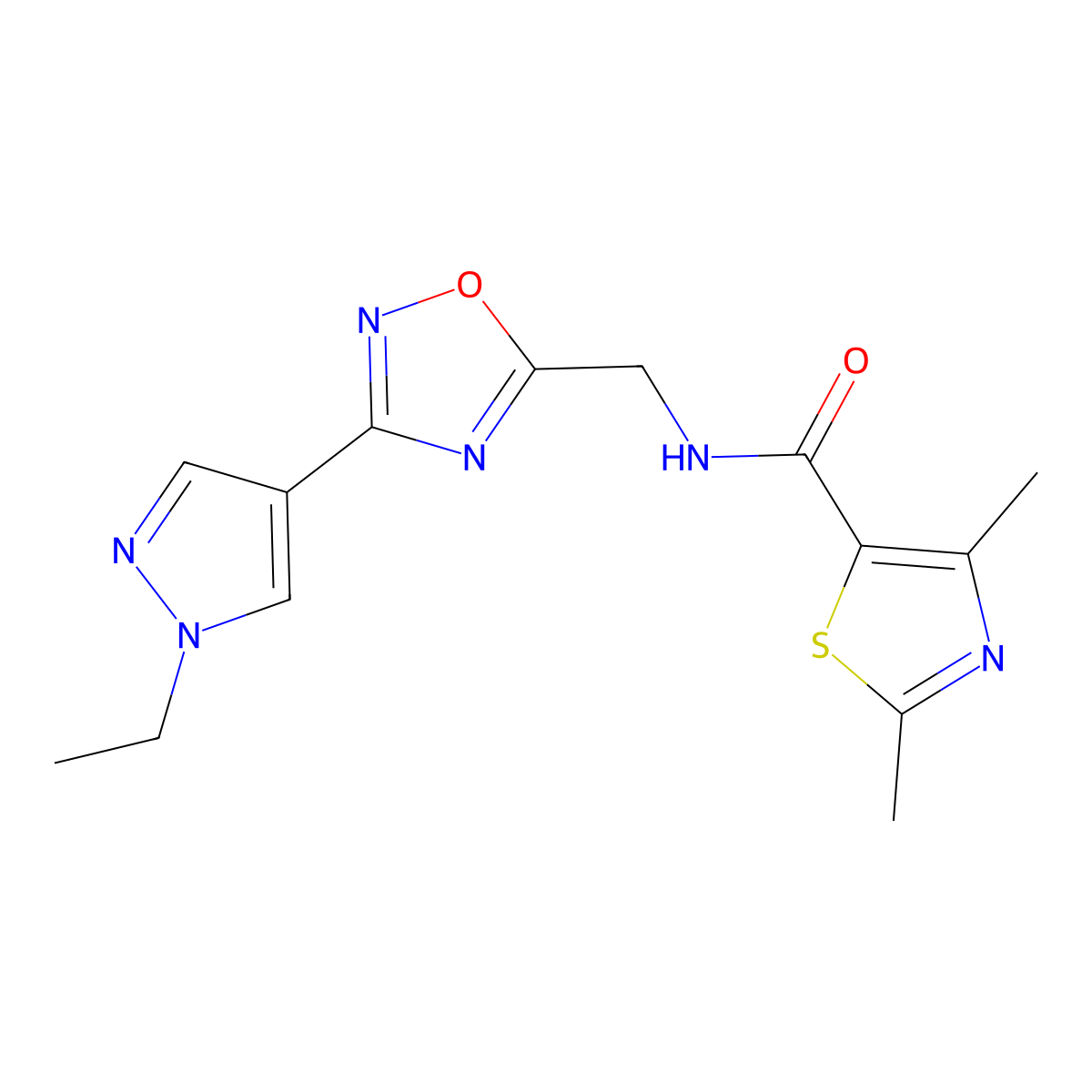 N-((3-(1-ethyl-1H-pyrazol-4-yl)-1,2,4-oxadiazol-5-yl)methyl)-2,4-dimethylthiazole-5-carboxamide molecular structure, CAS 2034463-25-5