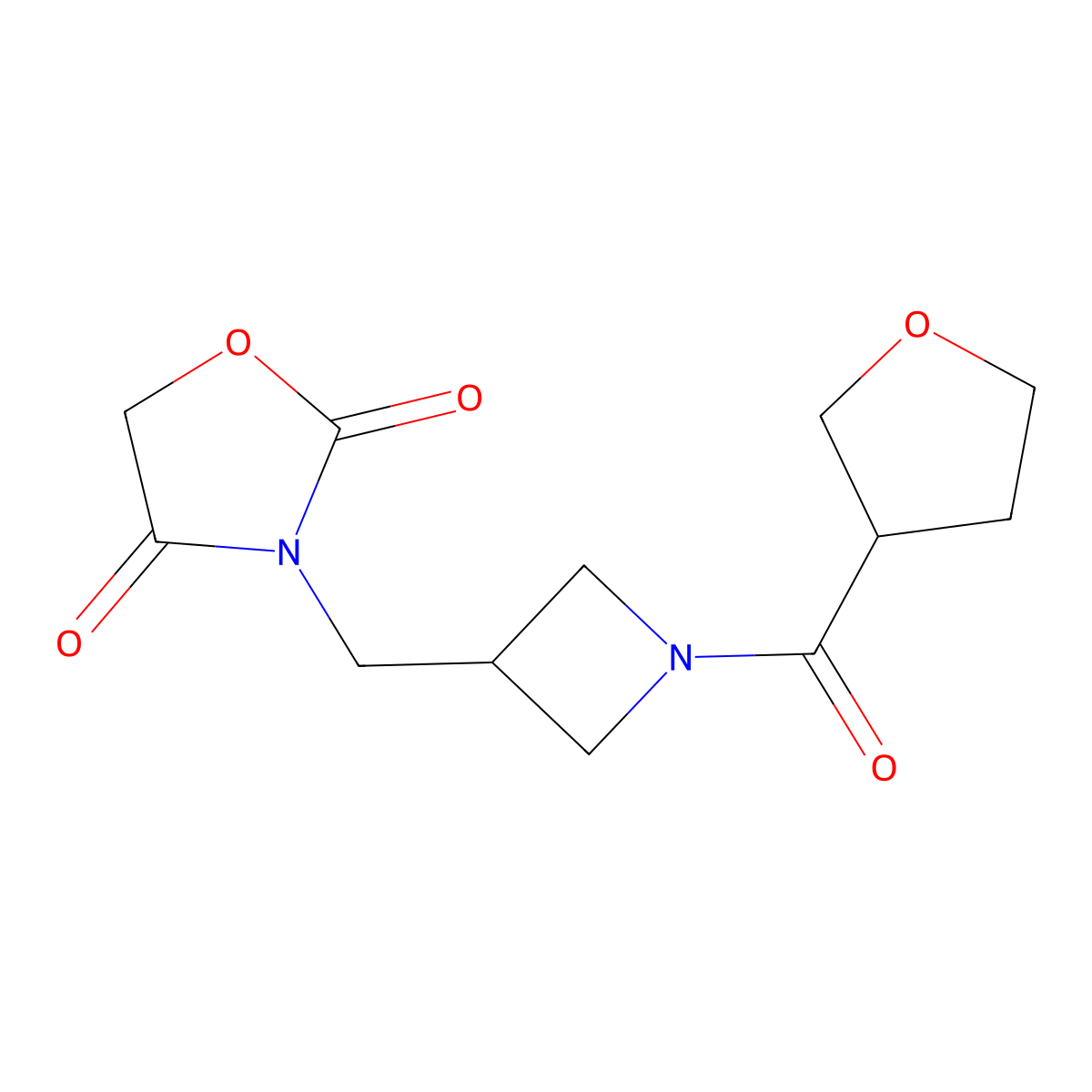3-((1-(Tetrahydrofuran-3-carbonyl)azetidin-3-yl)methyl)oxazolidine-2,4-dione molecular structure, CAS 2034463-26-6