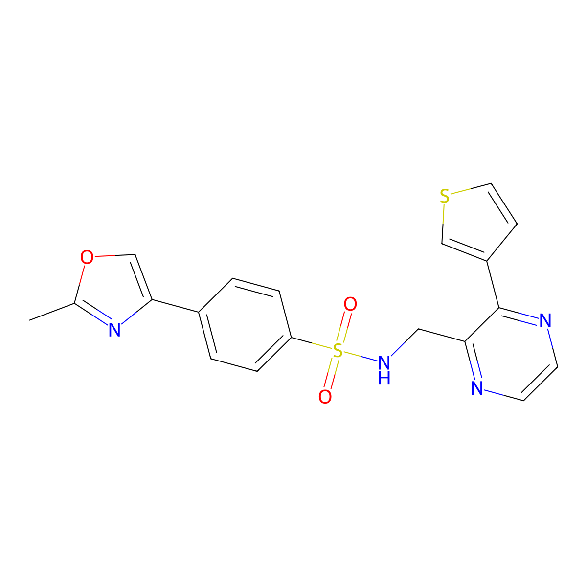 4-(2-methyloxazol-4-yl)-N-((3-(thiophen-3-yl)pyrazin-2-yl)methyl)benzenesulfonamide molecular structure, CAS 2034463-28-8
