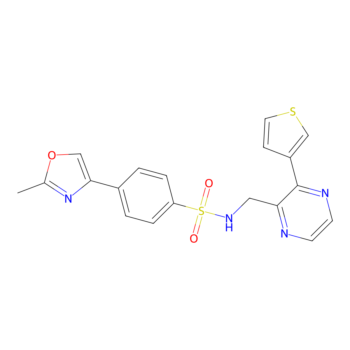 4-(2-methyloxazol-4-yl)-N-((3-(thiophen-3-yl)pyrazin-2-yl)methyl)benzenesulfonamide molecular structure, CAS 2034463-28-8