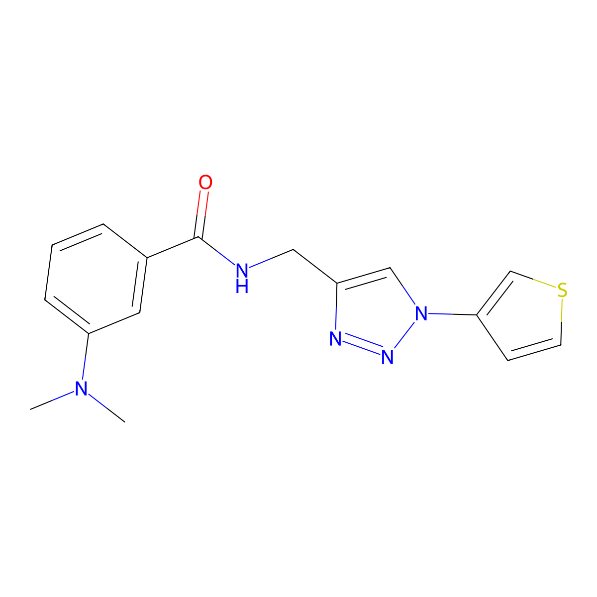 3-(dimethylamino)-N-{[1-(thiophen-3-yl)-1H-1,2,3-triazol-4-yl]methyl}benzamide molecular structure, CAS 2034463-29-9