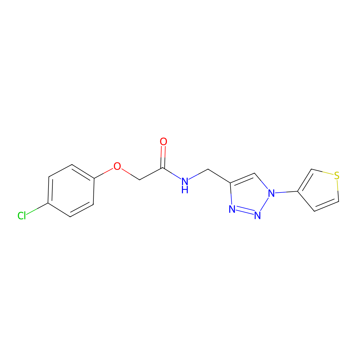 2-(4-chlorophenoxy)-N-{[1-(thiophen-3-yl)-1H-1,2,3-triazol-4-yl]methyl}acetamide molecular structure, CAS 2034463-35-7