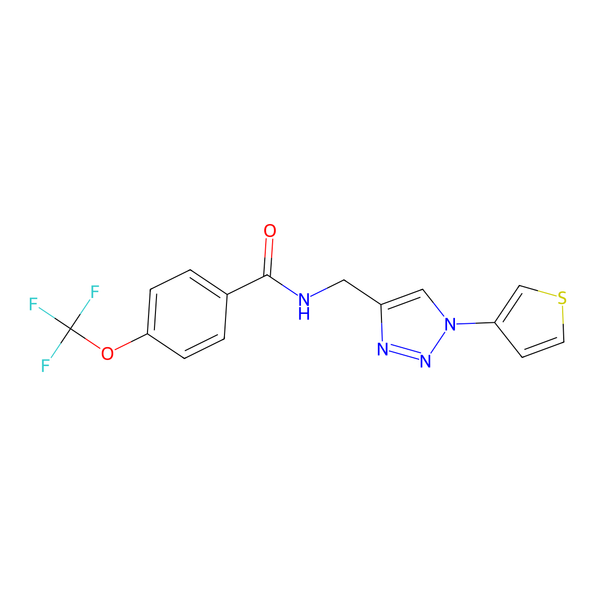 N-((1-(thiophen-3-yl)-1H-1,2,3-triazol-4-yl)methyl)-4-(trifluoromethoxy)benzamide molecular structure, CAS 2034463-38-0