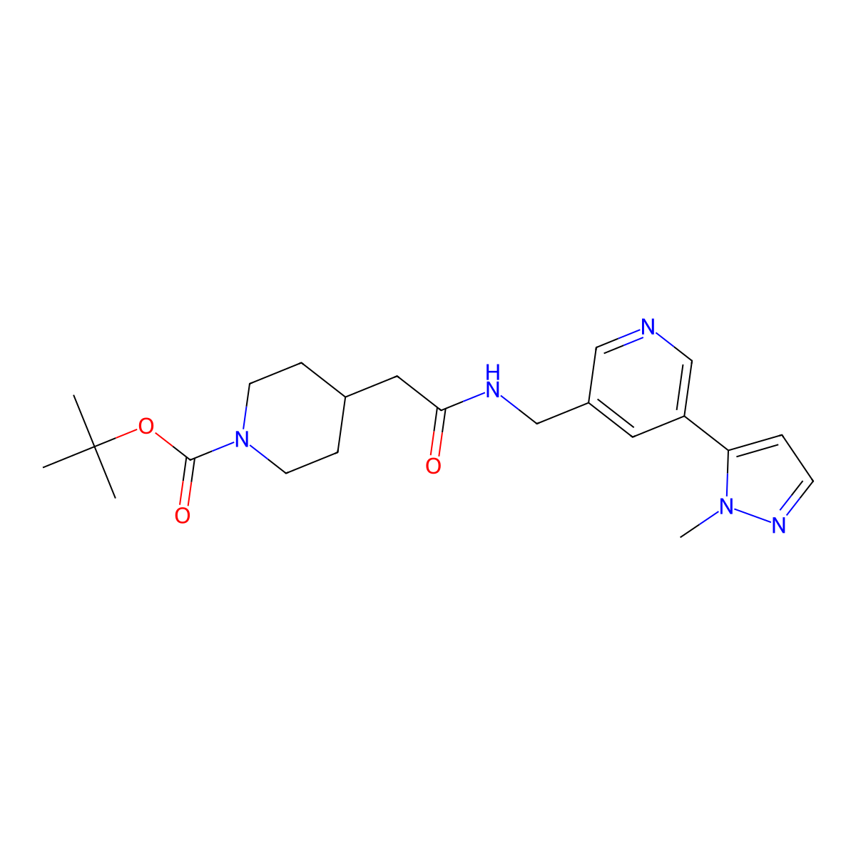 tert-butyl 4-(2-(((5-(1-methyl-1H-pyrazol-5-yl)pyridin-3-yl)methyl)amino)-2-oxoethyl)piperidine-1-carboxylate molecular structure, CAS 2034463-40-4