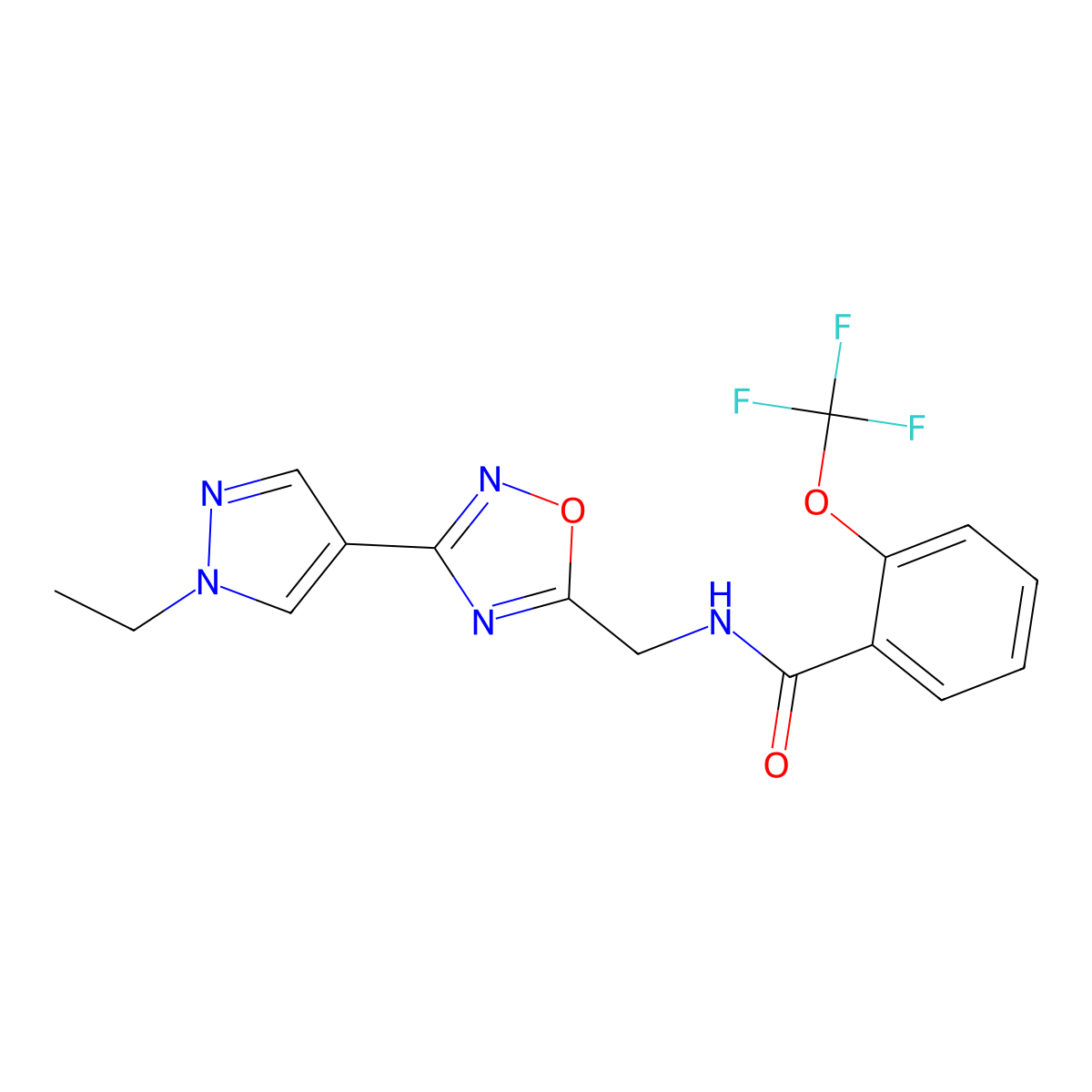 N-((3-(1-ethyl-1H-pyrazol-4-yl)-1,2,4-oxadiazol-5-yl)methyl)-2-(trifluoromethoxy)benzamide molecular structure, CAS 2034463-41-5