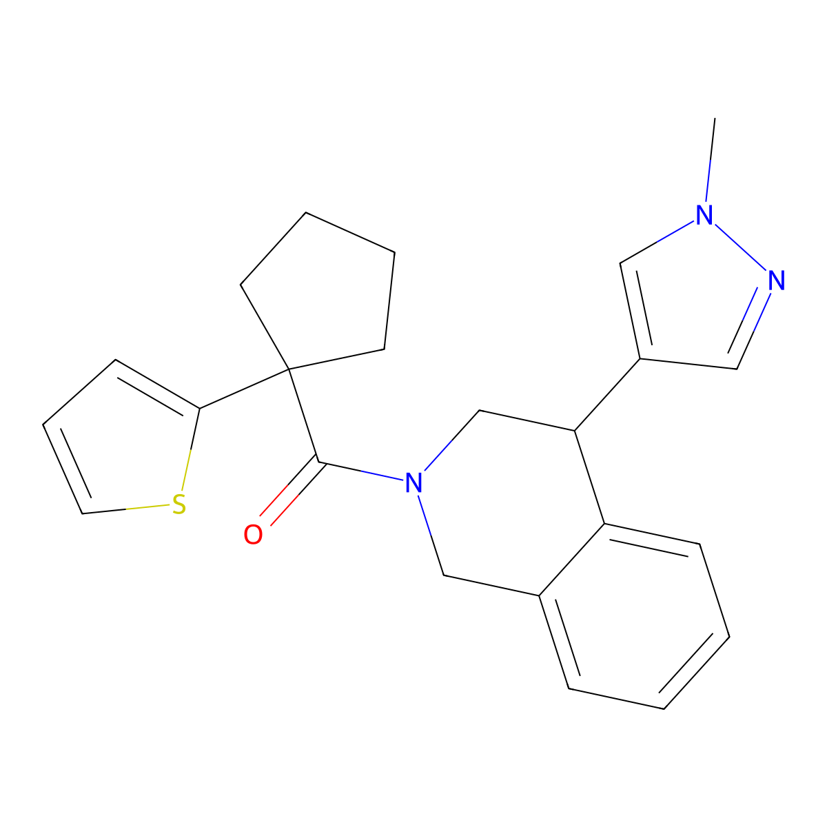 (4-(1-methyl-1H-pyrazol-4-yl)-3,4-dihydroisoquinolin-2(1H)-yl)(1-(thiophen-2-yl)cyclopentyl)methanone molecular structure, CAS 2034463-43-7