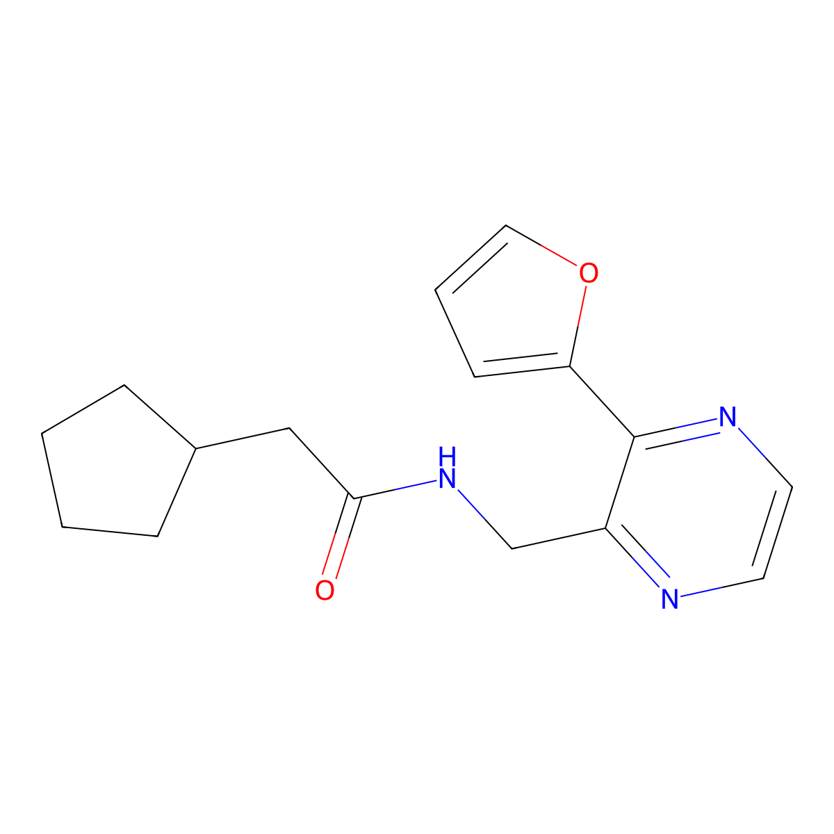 2-cyclopentyl-N-{[3-(furan-2-yl)pyrazin-2-yl]methyl}acetamide molecular structure, CAS 2034463-44-8
