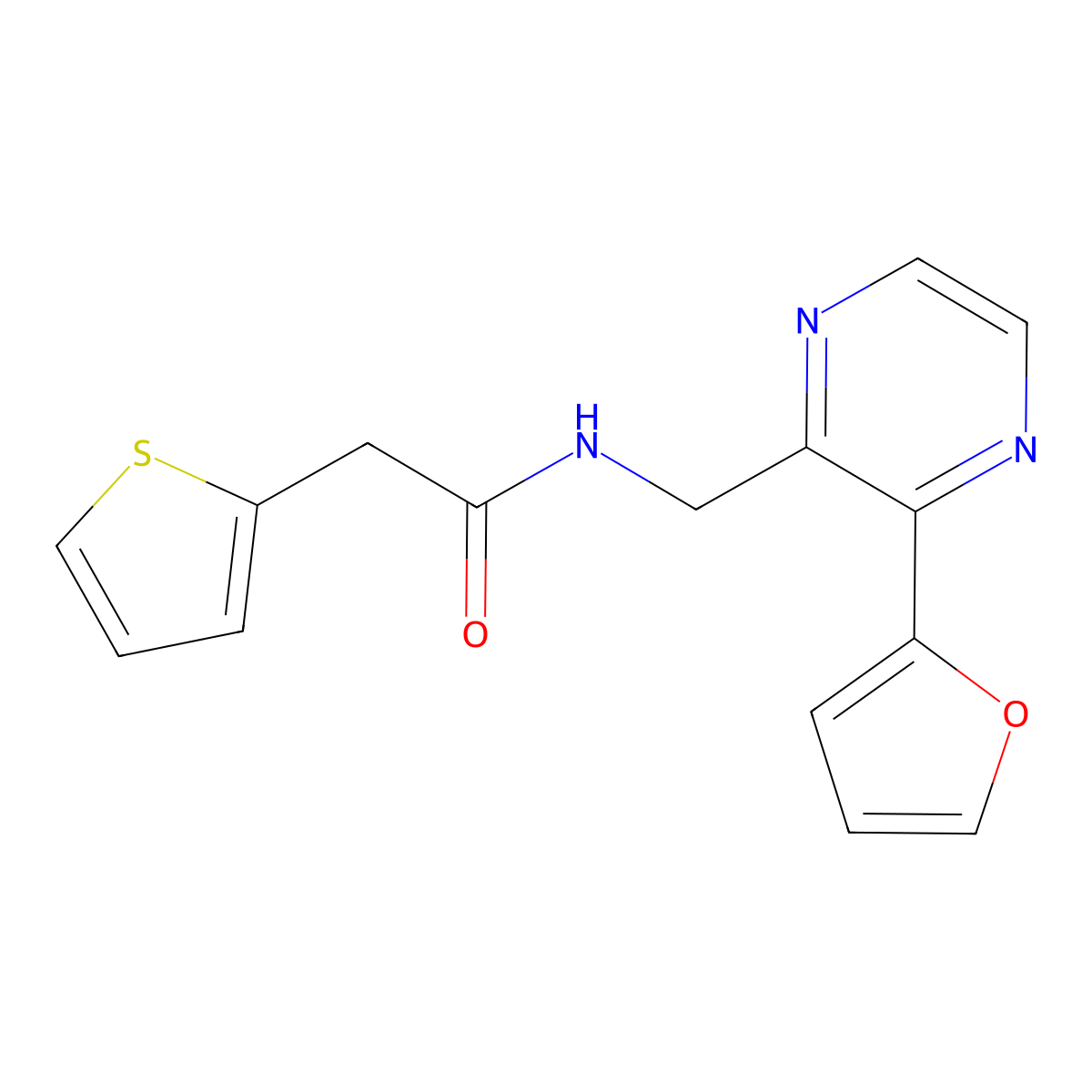 N-{[3-(furan-2-yl)pyrazin-2-yl]methyl}-2-(thiophen-2-yl)acetamide molecular structure, CAS 2034463-47-1
