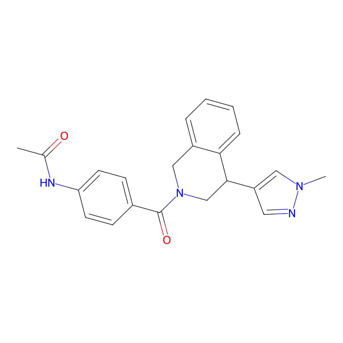 N-(4-(4-(1-methyl-1H-pyrazol-4-yl)-1,2,3,4-tetrahydroisoquinoline-2-carbonyl)phenyl)acetamide molecular structure, CAS 2034463-48-2