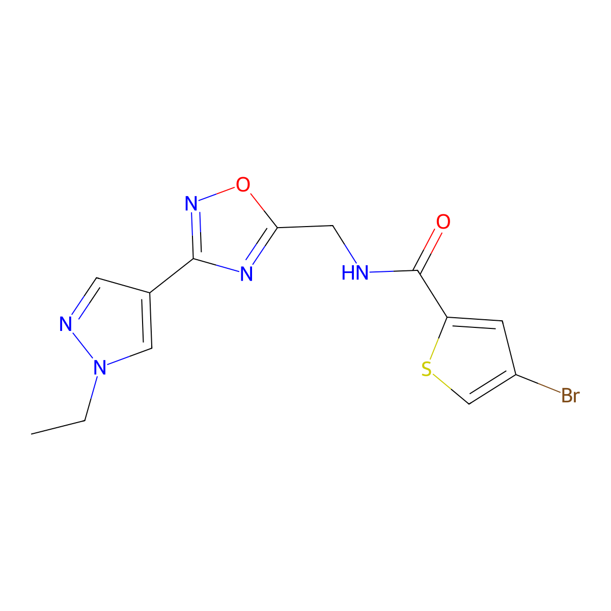 4-bromo-N-((3-(1-ethyl-1H-pyrazol-4-yl)-1,2,4-oxadiazol-5-yl)methyl)thiophene-2-carboxamide molecular structure, CAS 2034463-49-3