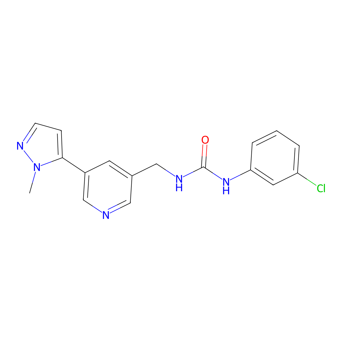 1-(3-chlorophenyl)-3-((5-(1-methyl-1H-pyrazol-5-yl)pyridin-3-yl)methyl)urea molecular structure, CAS 2034463-51-7