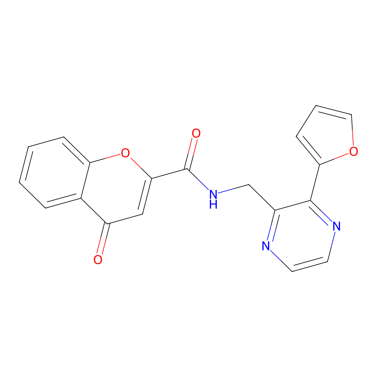 N-{[3-(furan-2-yl)pyrazin-2-yl]methyl}-4-oxo-4H-chromene-2-carboxamide molecular structure, CAS 2034463-59-5