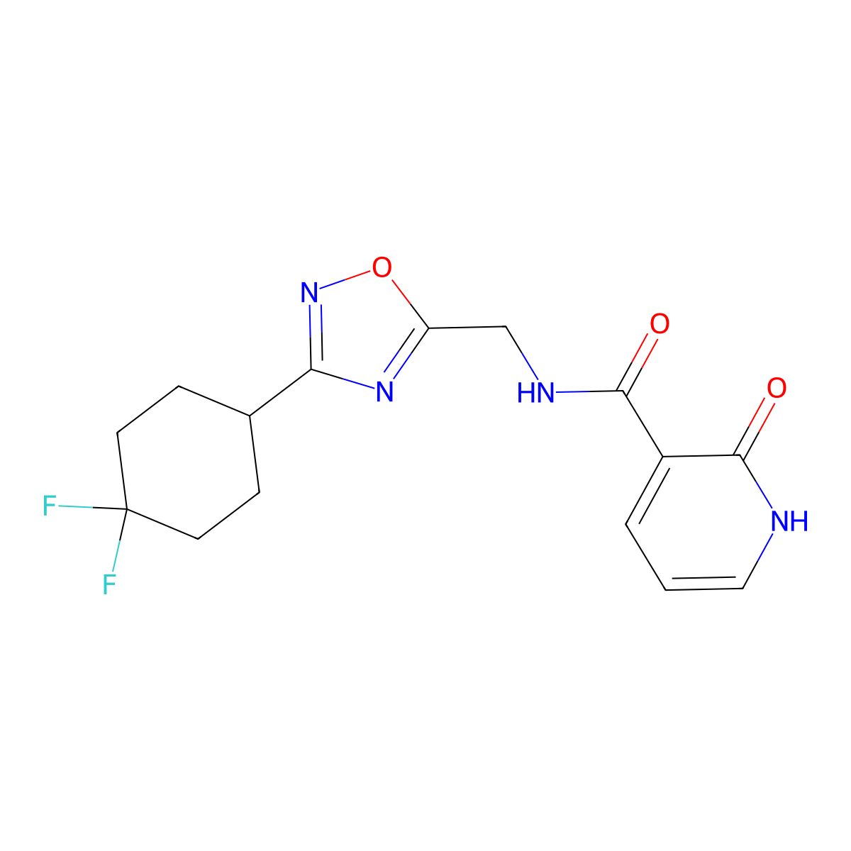 N-((3-(4,4-difluorocyclohexyl)-1,2,4-oxadiazol-5-yl)methyl)-2-oxo-1,2-dihydropyridine-3-carboxamide molecular structure, CAS 2034463-64-2