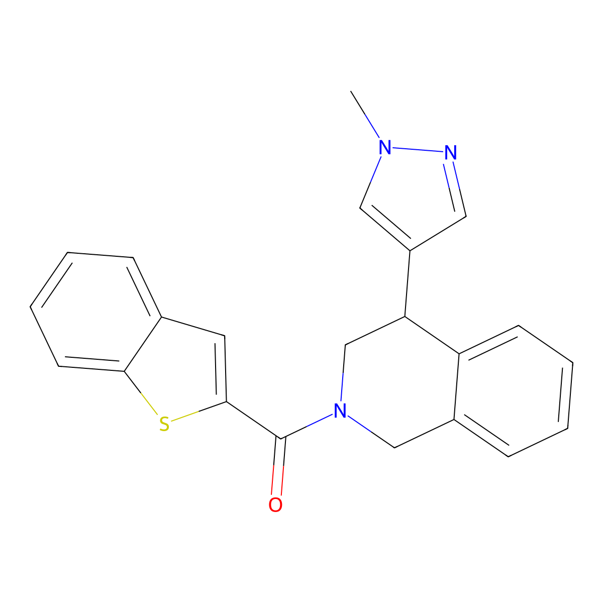 benzo[b]thiophen-2-yl(4-(1-methyl-1H-pyrazol-4-yl)-3,4-dihydroisoquinolin-2(1H)-yl)methanone molecular structure, CAS 2034463-65-3