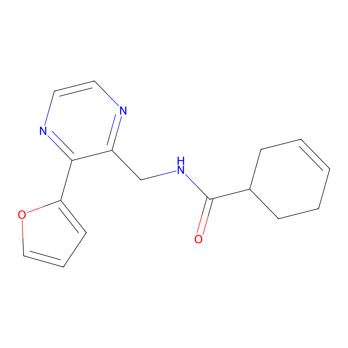 N-((3-(furan-2-yl)pyrazin-2-yl)methyl)cyclohex-3-enecarboxamide molecular structure, CAS 2034463-68-6