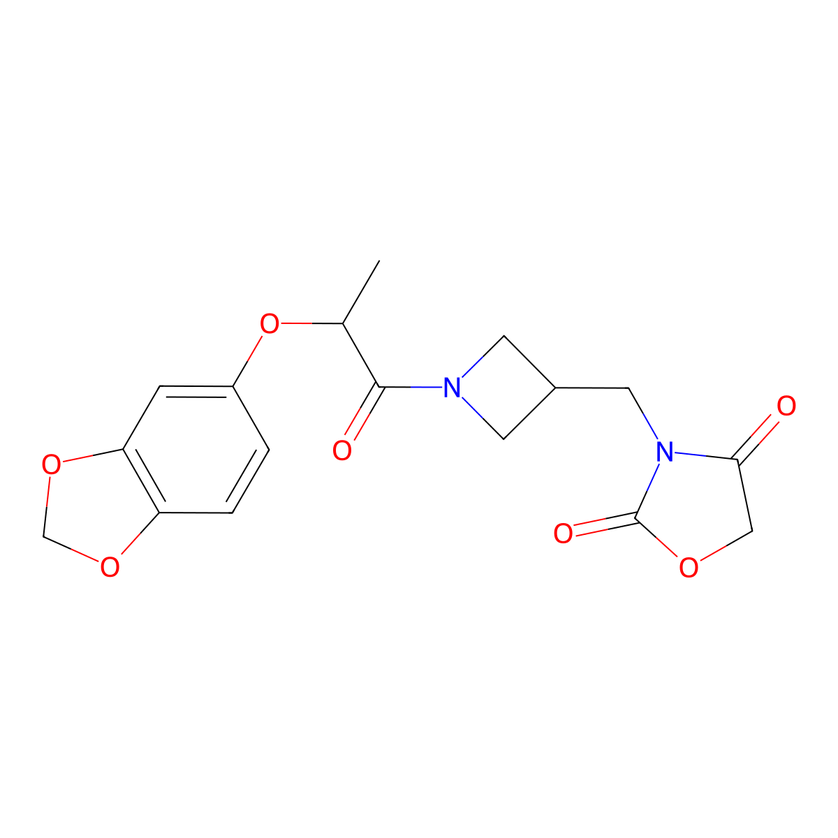 3-((1-(2-(Benzo[d][1,3]dioxol-5-yloxy)propanoyl)azetidin-3-yl)methyl)oxazolidine-2,4-dione molecular structure, CAS 2034463-69-7