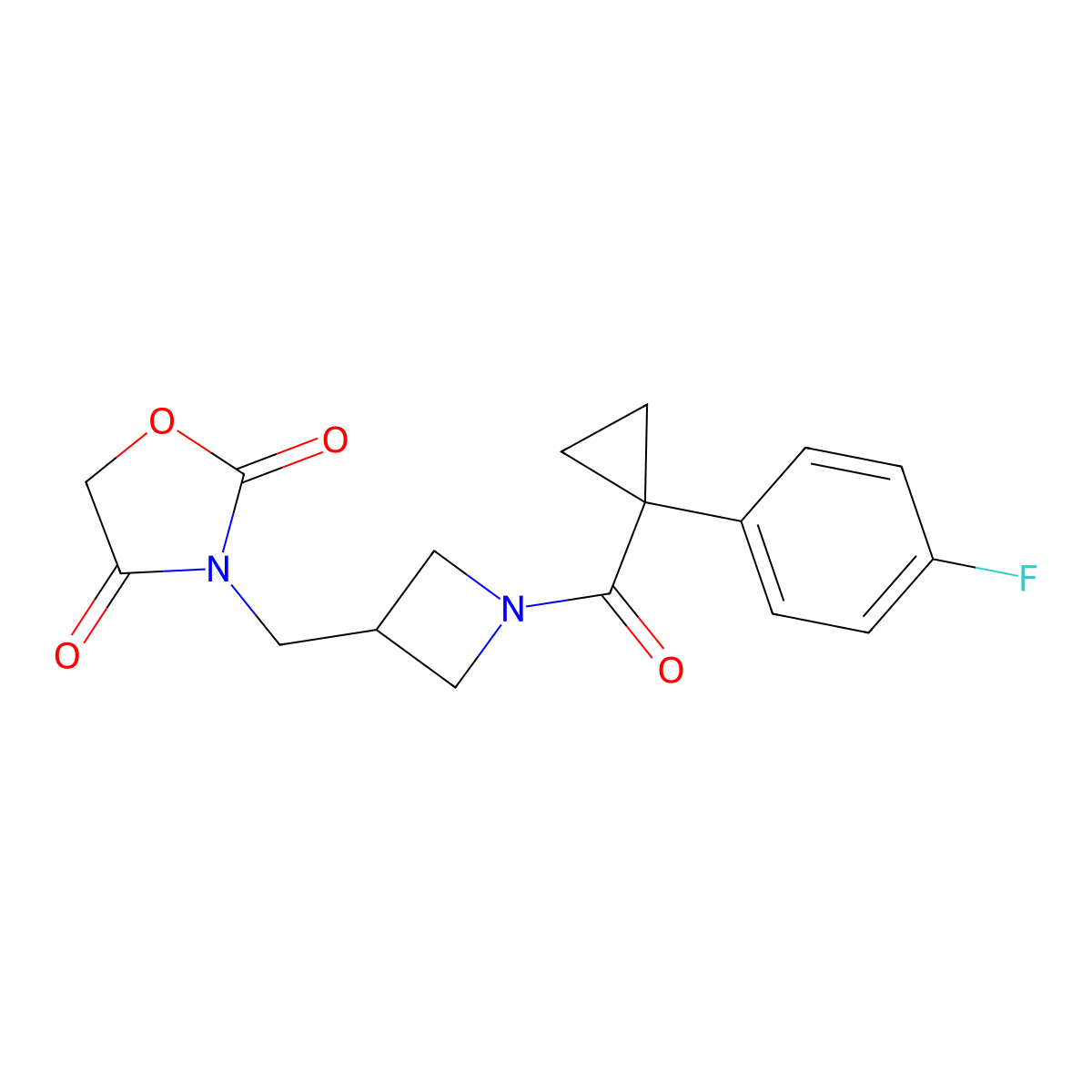 3-((1-(1-(4-Fluorophenyl)cyclopropanecarbonyl)azetidin-3-yl)methyl)oxazolidine-2,4-dione molecular structure, CAS 2034463-73-3