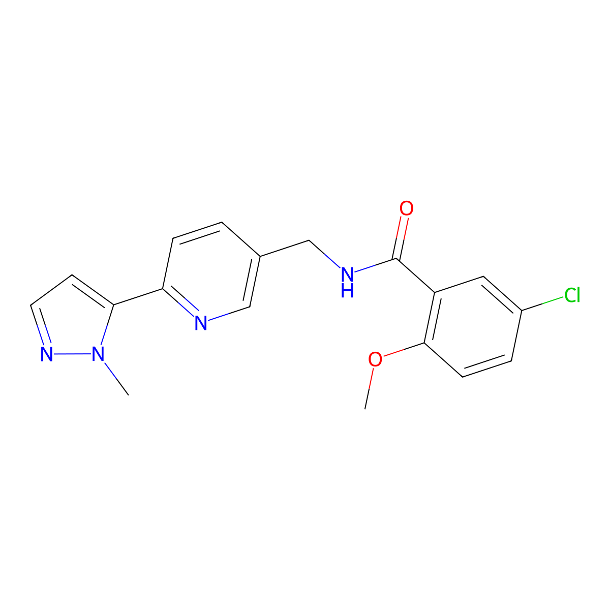 5-chloro-2-methoxy-N-{[6-(1-methyl-1H-pyrazol-5-yl)pyridin-3-yl]methyl}benzamide molecular structure, CAS 2034463-91-5