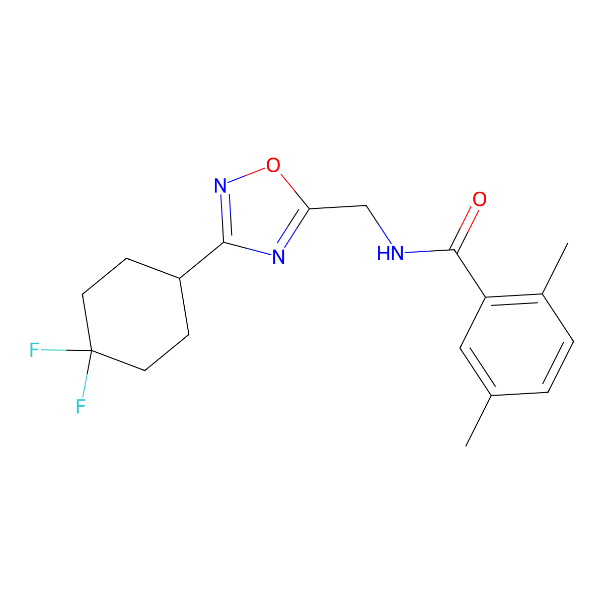 N-{[3-(4,4-difluorocyclohexyl)-1,2,4-oxadiazol-5-yl]methyl}-2,5-dimethylbenzamide molecular structure, CAS 2034463-93-7