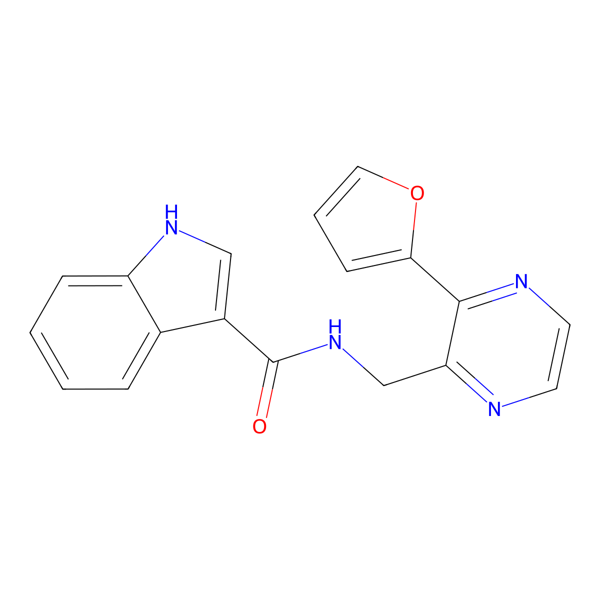 N-((3-(furan-2-yl)pyrazin-2-yl)methyl)-1H-indole-3-carboxamide molecular structure, CAS 2034463-94-8