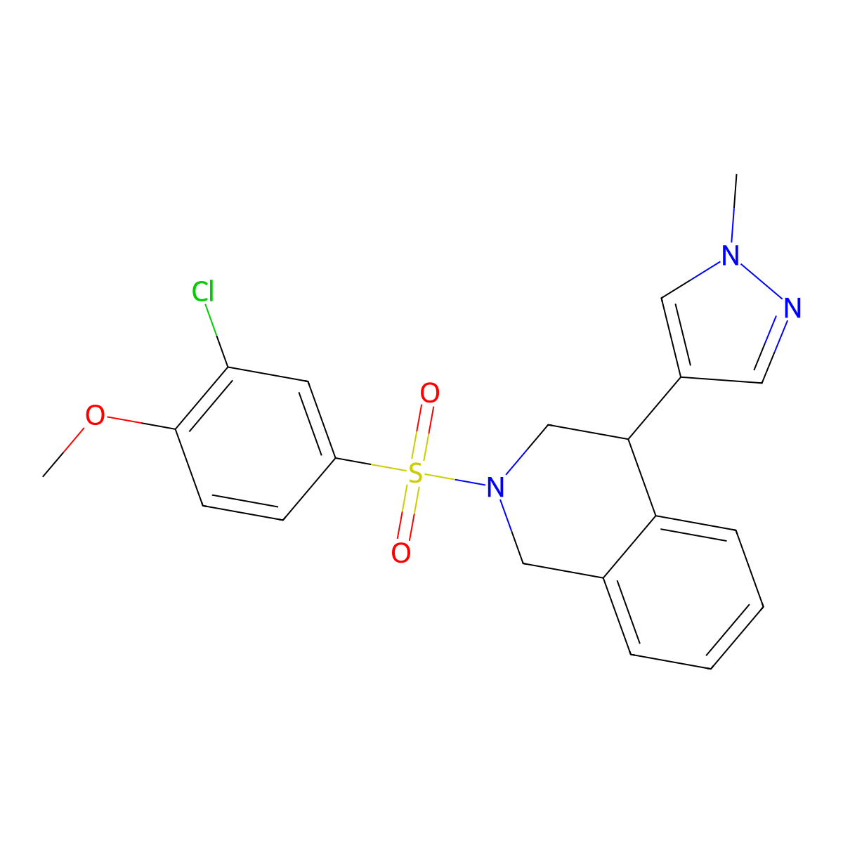 2-((3-chloro-4-methoxyphenyl)sulfonyl)-4-(1-methyl-1H-pyrazol-4-yl)-1,2,3,4-tetrahydroisoquinoline molecular structure, CAS 2034463-95-9