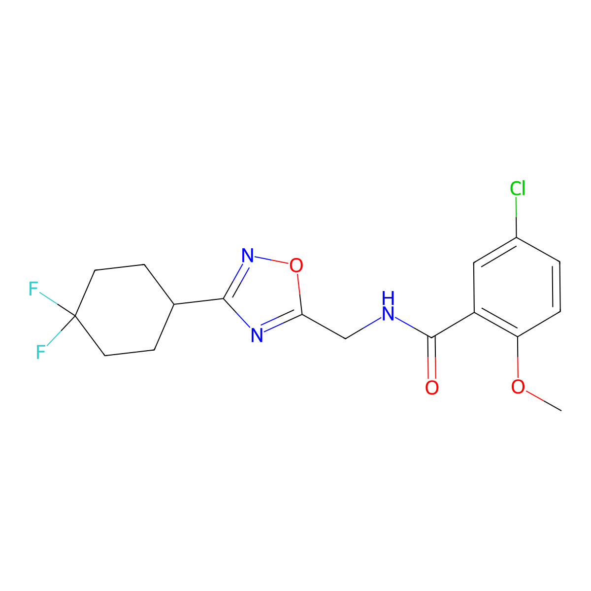 5-chloro-N-{[3-(4,4-difluorocyclohexyl)-1,2,4-oxadiazol-5-yl]methyl}-2-methoxybenzamide molecular structure, CAS 2034463-97-1