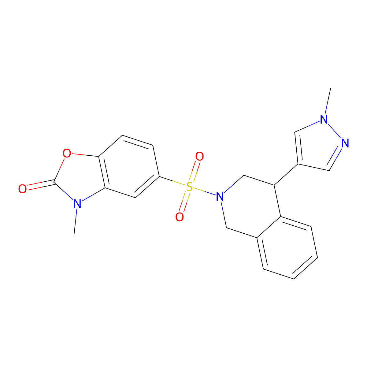 3-methyl-5-((4-(1-methyl-1H-pyrazol-4-yl)-3,4-dihydroisoquinolin-2(1H)-yl)sulfonyl)benzo[d]oxazol-2(3H)-one molecular structure, CAS 2034463-99-3