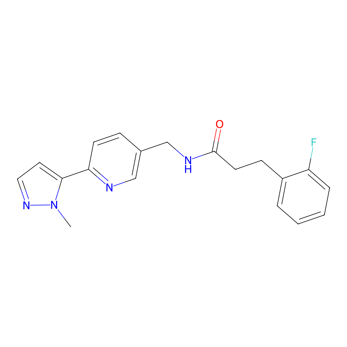 3-(2-fluorophenyl)-N-{[6-(1-methyl-1H-pyrazol-5-yl)pyridin-3-yl]methyl}propanamide molecular structure, CAS 2034464-00-9