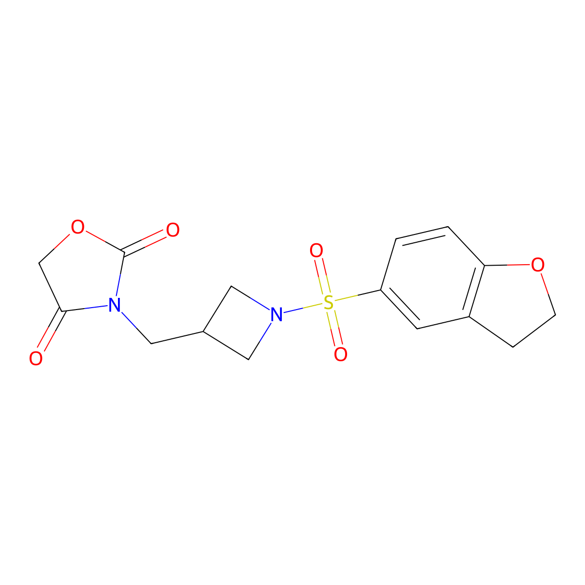 3-{[1-(2,3-Dihydro-1-benzofuran-5-sulfonyl)azetidin-3-yl]methyl}-1,3-oxazolidine-2,4-dione molecular structure, CAS 2034464-02-1