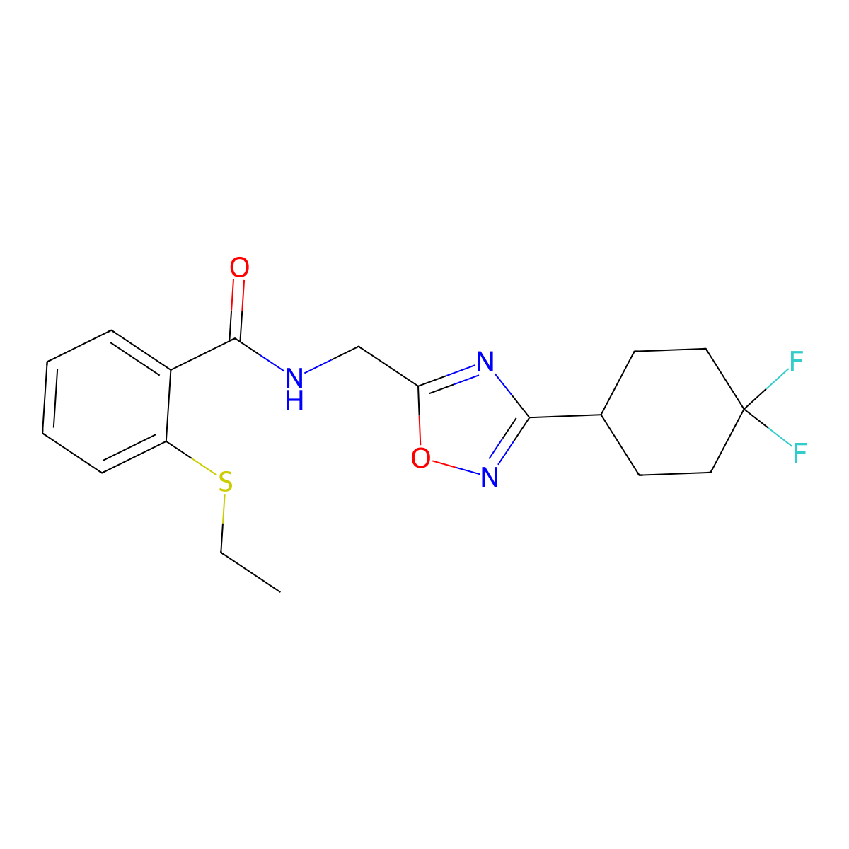 N-((3-(4,4-difluorocyclohexyl)-1,2,4-oxadiazol-5-yl)methyl)-2-(ethylthio)benzamide molecular structure, CAS 2034464-05-4