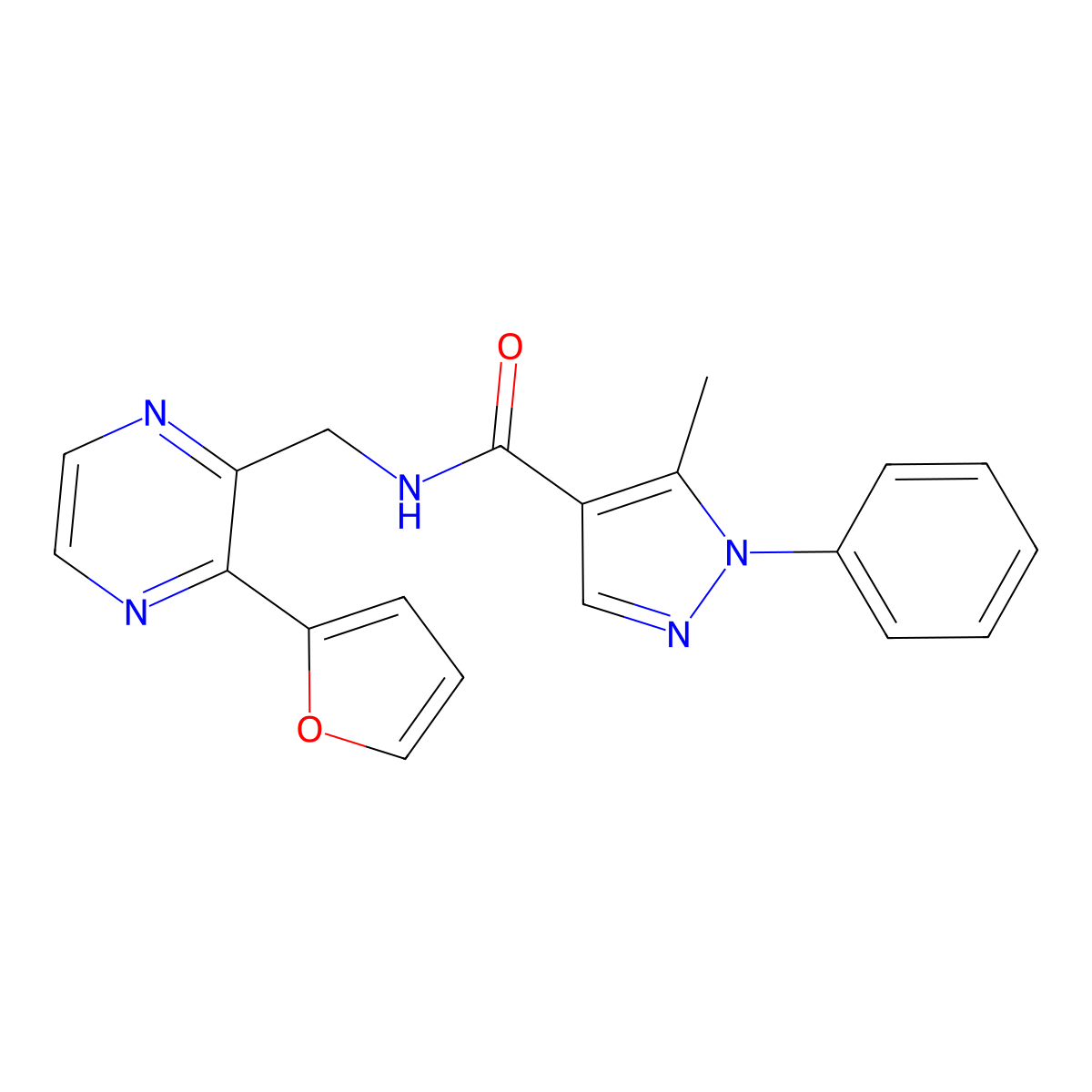 N-{[3-(furan-2-yl)pyrazin-2-yl]methyl}-5-methyl-1-phenyl-1H-pyrazole-4-carboxamide molecular structure, CAS 2034464-07-6