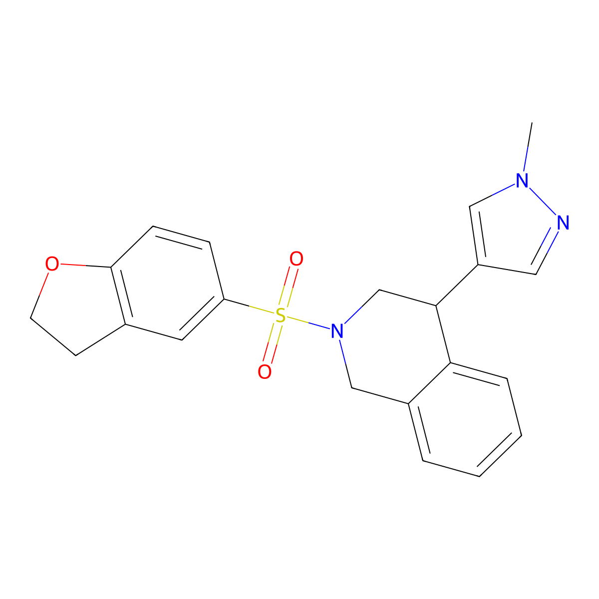2-((2,3-dihydrobenzofuran-5-yl)sulfonyl)-4-(1-methyl-1H-pyrazol-4-yl)-1,2,3,4-tetrahydroisoquinoline molecular structure, CAS 2034464-10-1