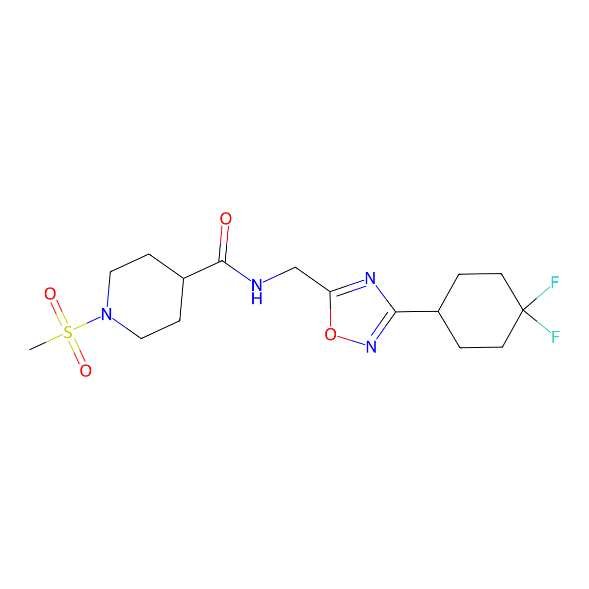 N-((3-(4,4-difluorocyclohexyl)-1,2,4-oxadiazol-5-yl)methyl)-1-(methylsulfonyl)piperidine-4-carboxamide molecular structure, CAS 2034464-11-2