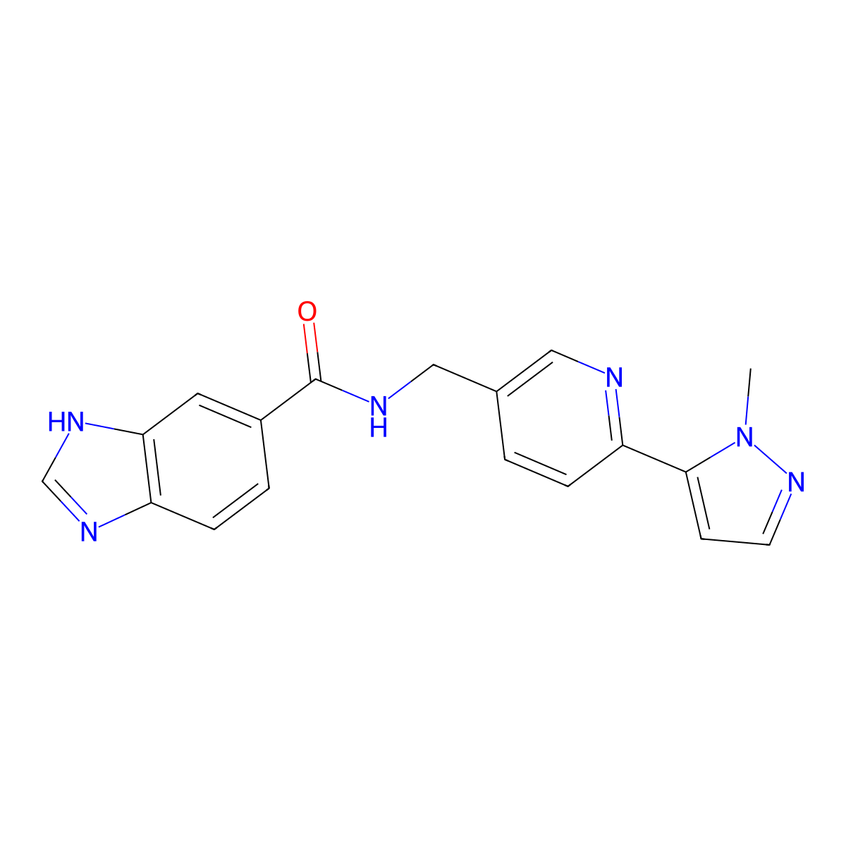 N-((6-(1-methyl-1H-pyrazol-5-yl)pyridin-3-yl)methyl)-1H-benzo[d]imidazole-5-carboxamide molecular structure, CAS 2034464-12-3