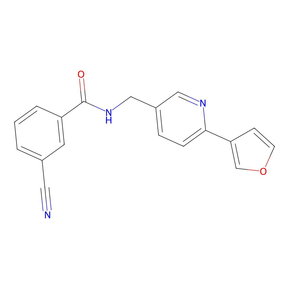 3-cyano-N-((6-(furan-3-yl)pyridin-3-yl)methyl)benzamide molecular structure, CAS 2034464-14-5