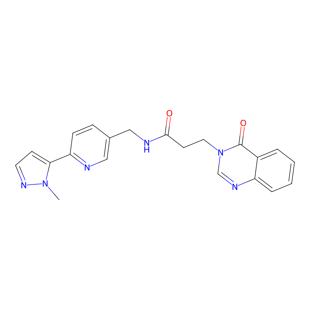 N-((6-(1-methyl-1H-pyrazol-5-yl)pyridin-3-yl)methyl)-3-(4-oxoquinazolin-3(4H)-yl)propanamide molecular structure, CAS 2034464-19-0