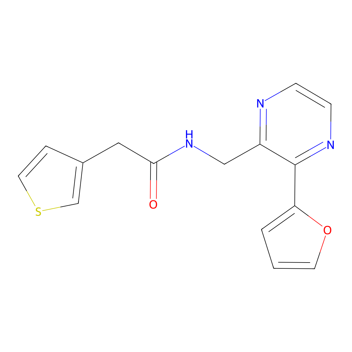 N-((3-(furan-2-yl)pyrazin-2-yl)methyl)-2-(thiophen-3-yl)acetamide molecular structure, CAS 2034464-27-0