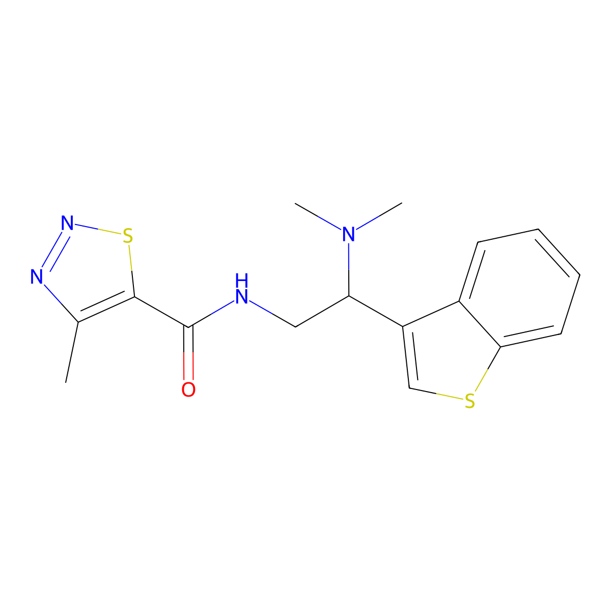 N-(2-(benzo[b]thiophen-3-yl)-2-(dimethylamino)ethyl)-4-methyl-1,2,3-thiadiazole-5-carboxamide molecular structure, CAS 2034464-28-1