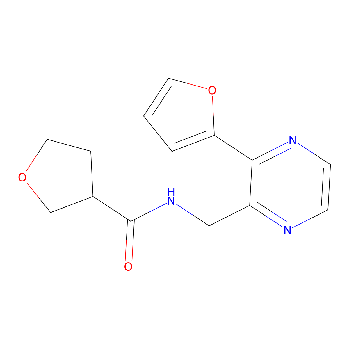 N-((3-(furan-2-yl)pyrazin-2-yl)methyl)tetrahydrofuran-3-carboxamide molecular structure, CAS 2034464-29-2