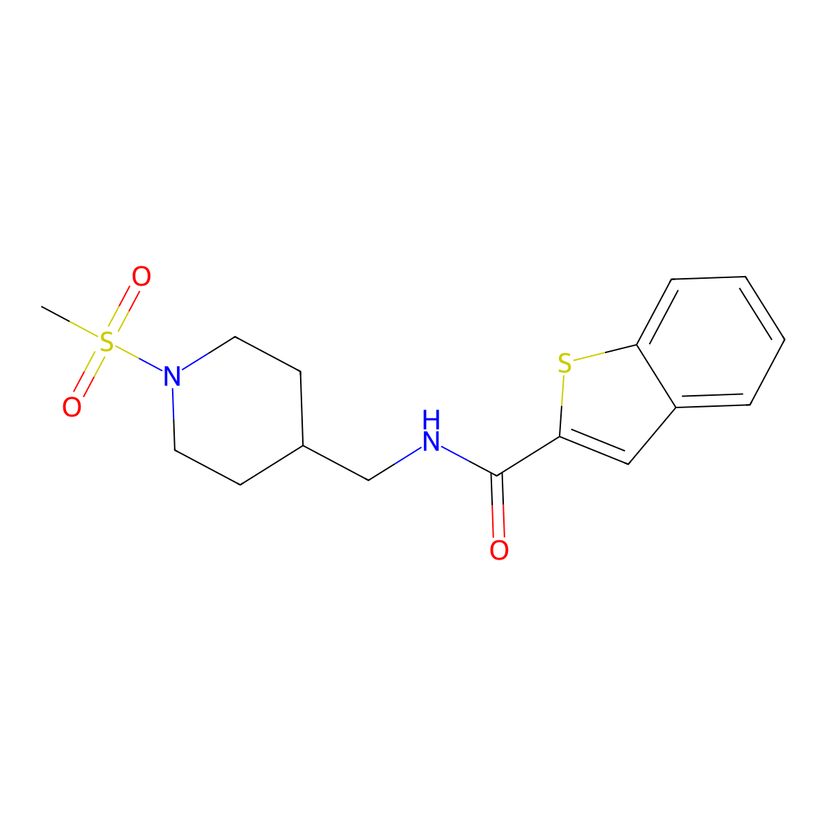 N-((1-(methylsulfonyl)piperidin-4-yl)methyl)benzo[b]thiophene-2-carboxamide molecular structure, CAS 2034464-30-5